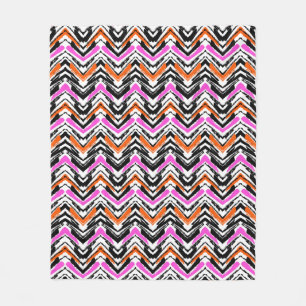 Black, Orange, And Pink Hand Drawn Chevron Pattern Fleece Blanket
