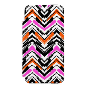 Black, Orange, And Pink Hand Drawn Chevron Pattern Wallet Case For iPhone SE/5/5s