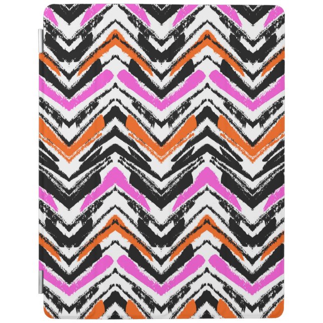 Black, Orange, And Pink Hand Drawn Chevron Pattern iPad Smart Cover (Front)