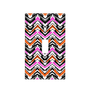 Black, Orange, And Pink Hand Drawn Chevron Pattern Light Switch Cover