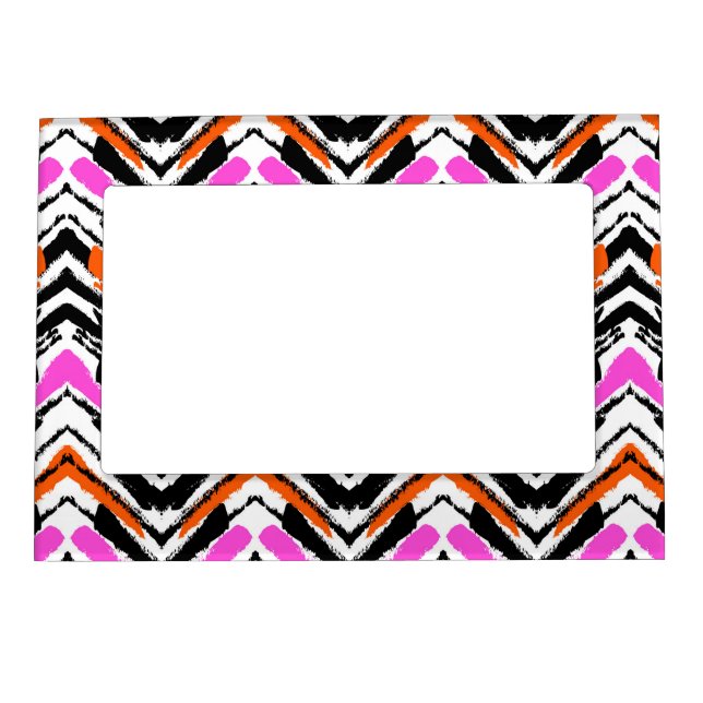 Black, Orange, And Pink Hand Drawn Chevron Pattern Magnetic Frame (Front)