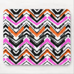 Black, Orange, And Pink Hand Drawn Chevron Pattern Mouse Pad