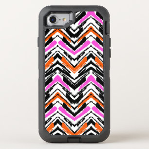 Black, Orange, And Pink Hand Drawn Chevron Pattern OtterBox Defender iPhone SE/8/7 Case