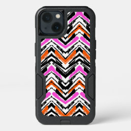 Black, Orange, And Pink Hand Drawn Chevron Pattern iPhone 13 Case