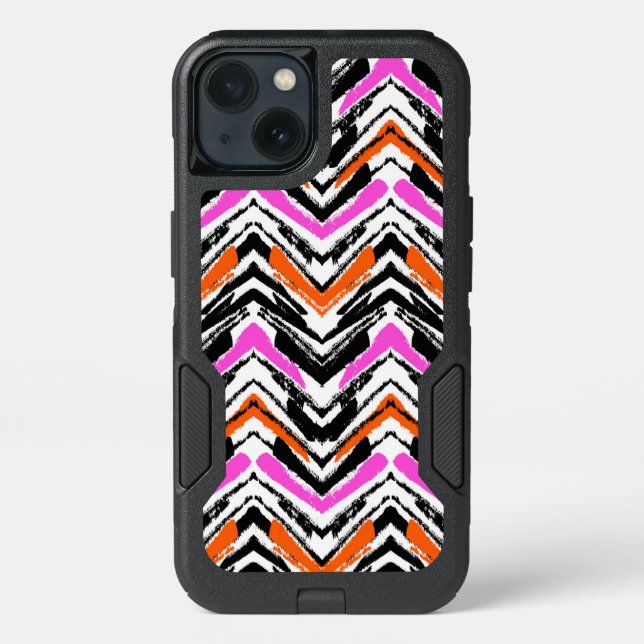 Black, Orange, And Pink Hand Drawn Chevron Pattern Otterbox iPhone Case (Back)