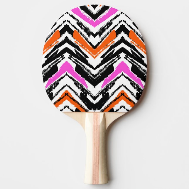 Black, Orange, And Pink Hand Drawn Chevron Pattern Ping Pong Paddle (Front)