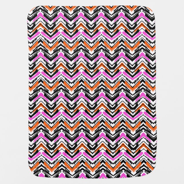 Black, Orange, And Pink Hand Drawn Chevron Pattern Receiving Blanket (Front)
