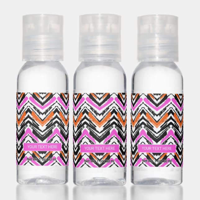 Black, Orange, And Pink Hand Drawn Chevron Pattern Sanitizer (Set)