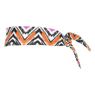 Black, Orange, And Pink Hand Drawn Chevron Pattern Tie Headband