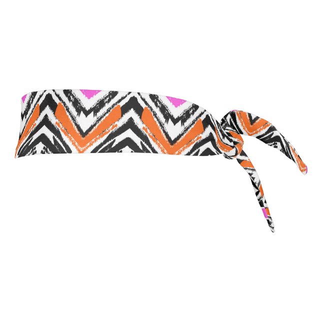 Black, Orange, And Pink Hand Drawn Chevron Pattern Tie Headband (Rotate 90)