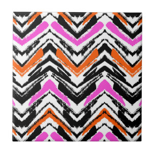 Black, Orange, And Pink Hand Drawn Chevron Pattern Tile