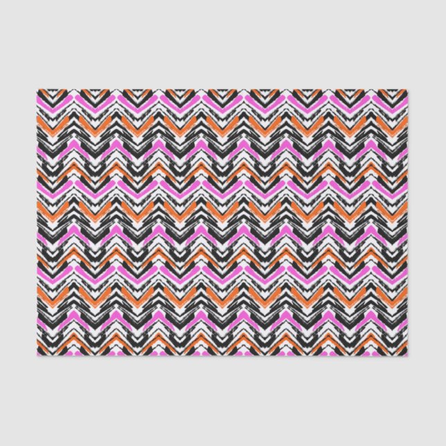 Black, Orange, And Pink Hand Drawn Chevron Pattern Tissue Paper (Front)