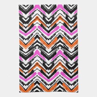 Black, Orange, And Pink Hand Drawn Chevron Pattern Towel