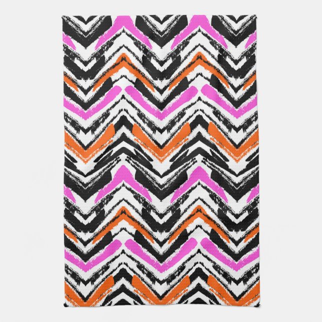 Black, Orange, And Pink Hand Drawn Chevron Pattern Towel (Vertical)