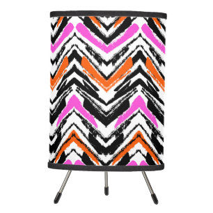 Black, Orange, And Pink Hand Drawn Chevron Pattern Tripod Lamp