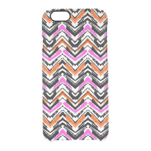 Black, Orange, And Pink Hand Drawn Chevron Pattern Clear iPhone 6/6S Case