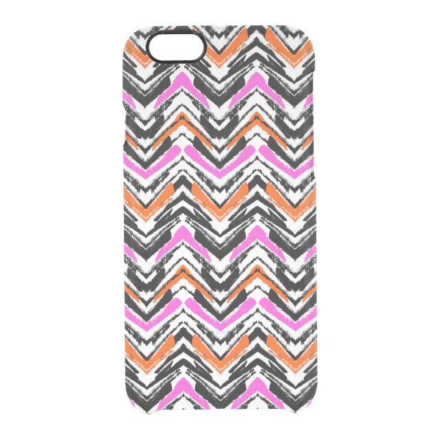 Black, Orange, And Pink Hand Drawn Chevron Pattern Uncommon iPhone Case (Back)