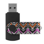 Black, Orange, And Pink Hand Drawn Chevron Pattern USB Flash Drive