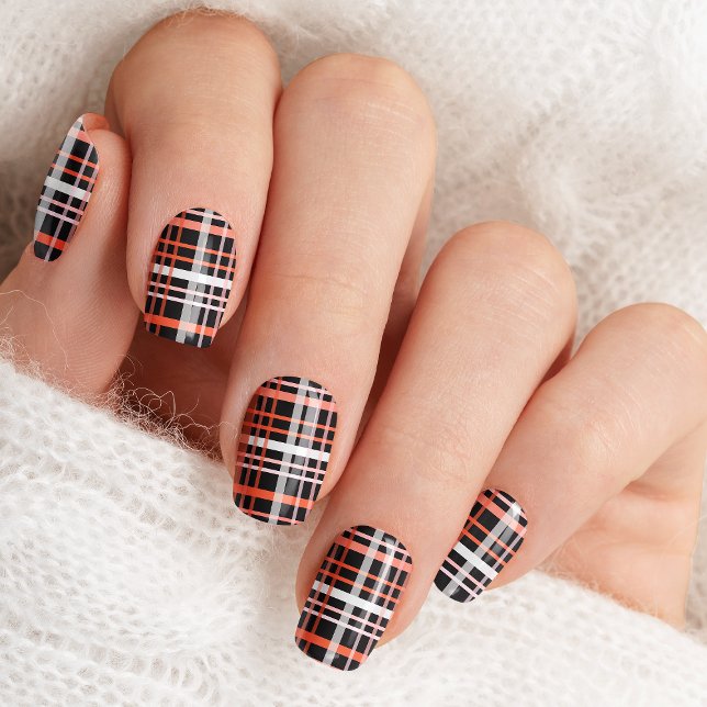 Black Orange And Pink Plaid Halloween Nail Wraps (Creator Uploaded)