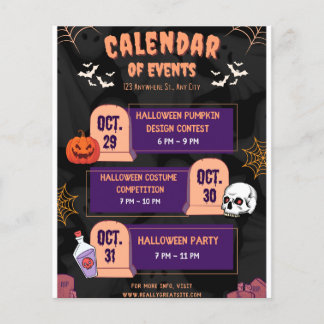 Black Orange and Violet Halloween Calendar of Even Flyer