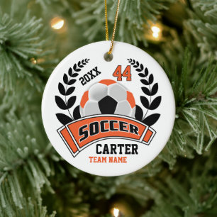 Black, Orange and White Personalize Soccer ⚽ Ceramic Ornament