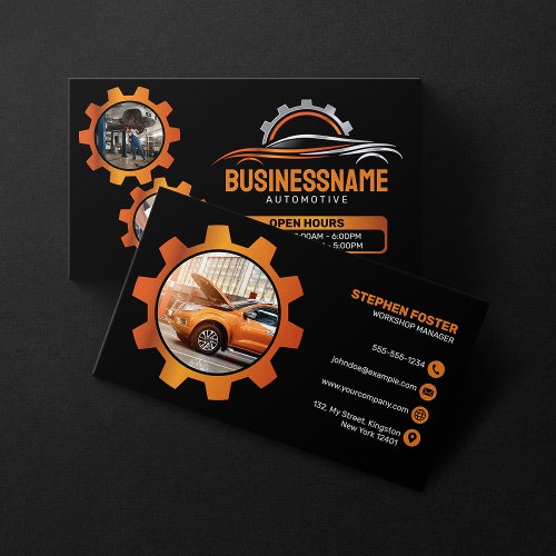 Black Orange Auto Detailing Car Repair Automotive Business Card