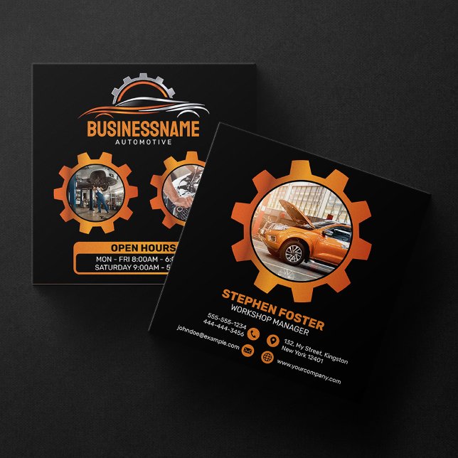 Black, Orange Auto Detailing Car Repair Automotive Square Business Card (Creator Uploaded)