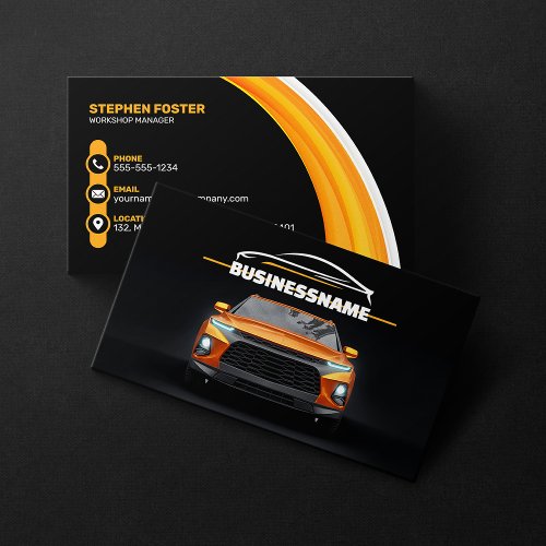 Black  Orange Automotive Automobile Car Repair Business Card