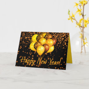Black Orange Balloons HAPPY NEW YEAR Personalized Card