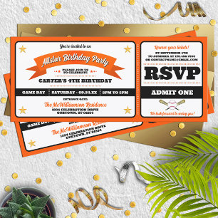 Black & Orange Baseball Allstar Ticket Birthday Invitation