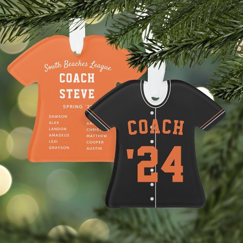 Black  Orange Baseball Coach Team Jersey Ornament