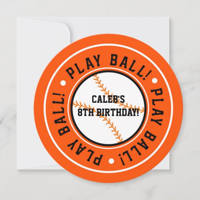Black & Orange Baseball PLAY BALL Party Invitation (Front)