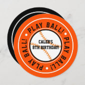 Black & Orange Baseball PLAY BALL Party Invitation (Front/Back)