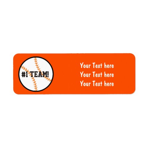 Black  Orange Baseball Team Party Address Labels