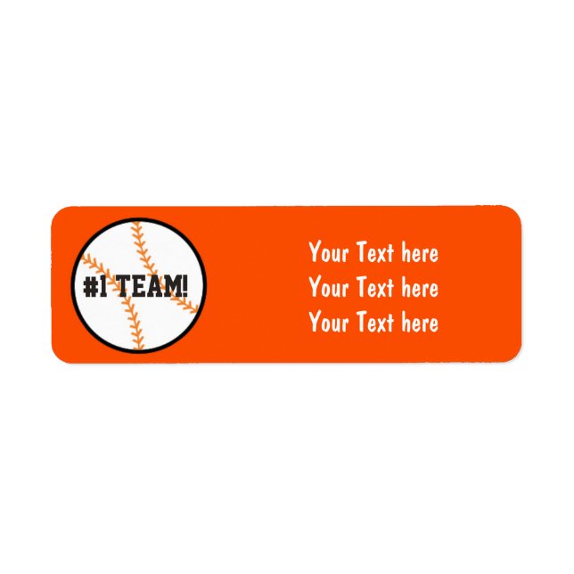 Black & Orange Baseball Team Party Address Labels (Front)