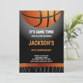Black Orange Basketball Birthday Invitations (Standing Front)