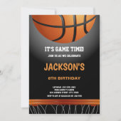 Black Orange Basketball Birthday Invitations (Front)
