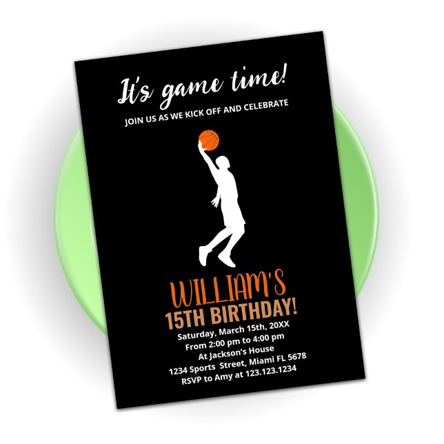Black Orange Basketball Birthday Invitations (Creator Uploaded)