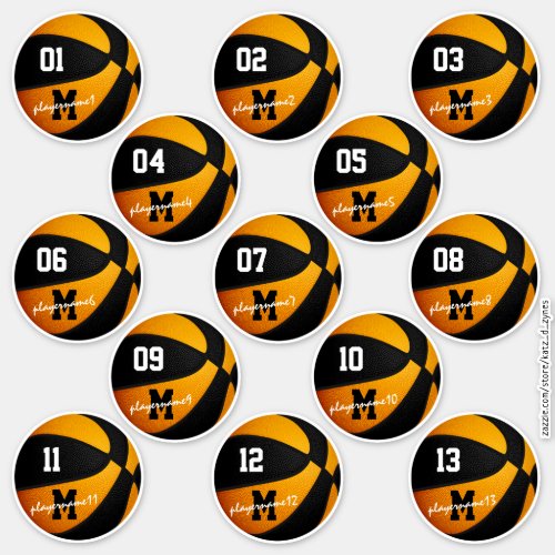 black orange basketball custom 13 players names sticker