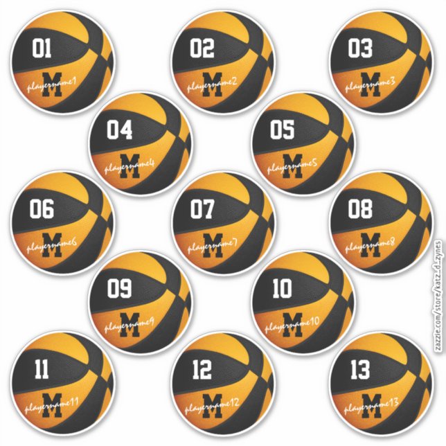 black orange basketball custom 13 players names sticker (Front)
