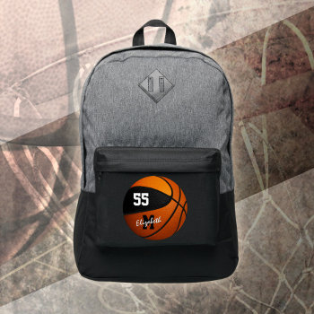 Black Orange Basketball Team Colors Boys Girls  Port Authority® Backpack by katz_d_zynes at Zazzle