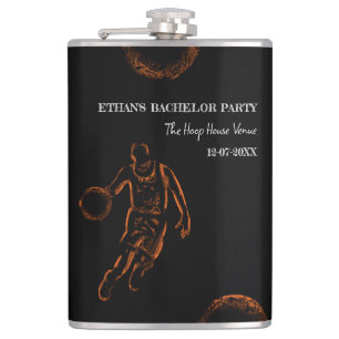 Black Orange Basketball themed party weekend Flask