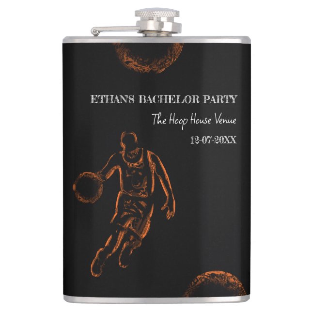 Black Orange Basketball themed party weekend Flask (Front)