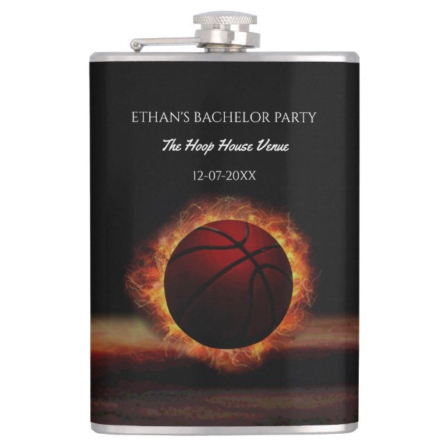 Black Orange Basketball themed party weekend Flask (Front)
