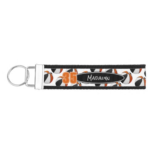 black orange basketballs pattern athlete name wrist keychain