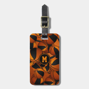 Black orange basketballs pattern team colors luggage tag