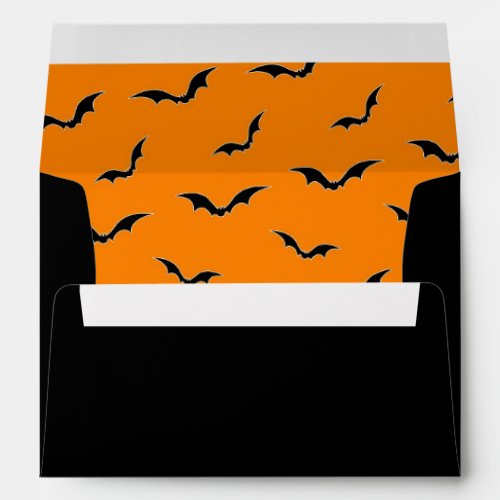 Black  Orange Bats Flying Halloween Envelopes