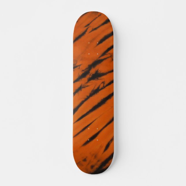 Black & Orange Bengal Stripe Tie Dye Skateboard Deck (Front)