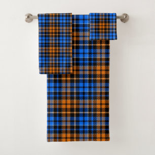 Black Orange Blue Plaid Tartan Design  Bath Towel Set