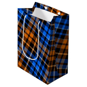 Black Orange Blue Plaid Tartan Design Medium Gift Bag